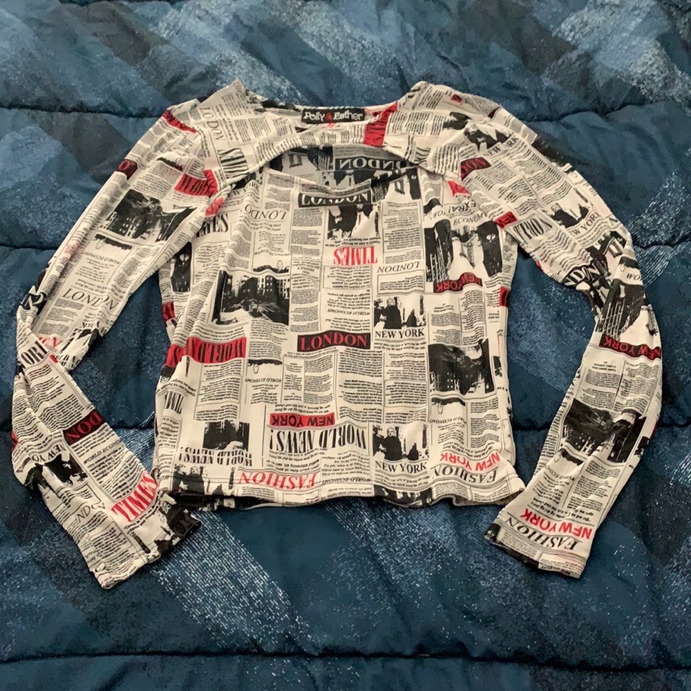 See though newspaper long sleeve top